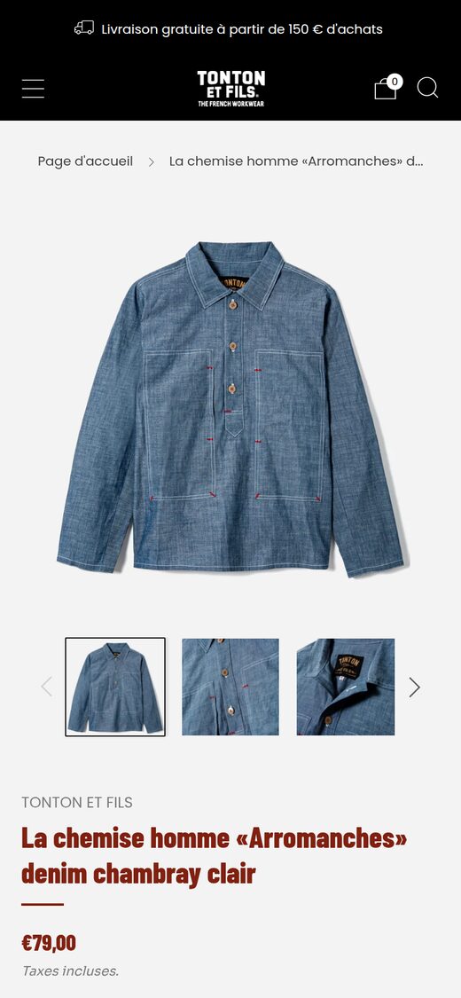 TonTon et Fils product page on mobile